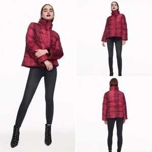 NWT Betsey Johnson Pink Puffer Reptile Print Zip Up Jacket Coat